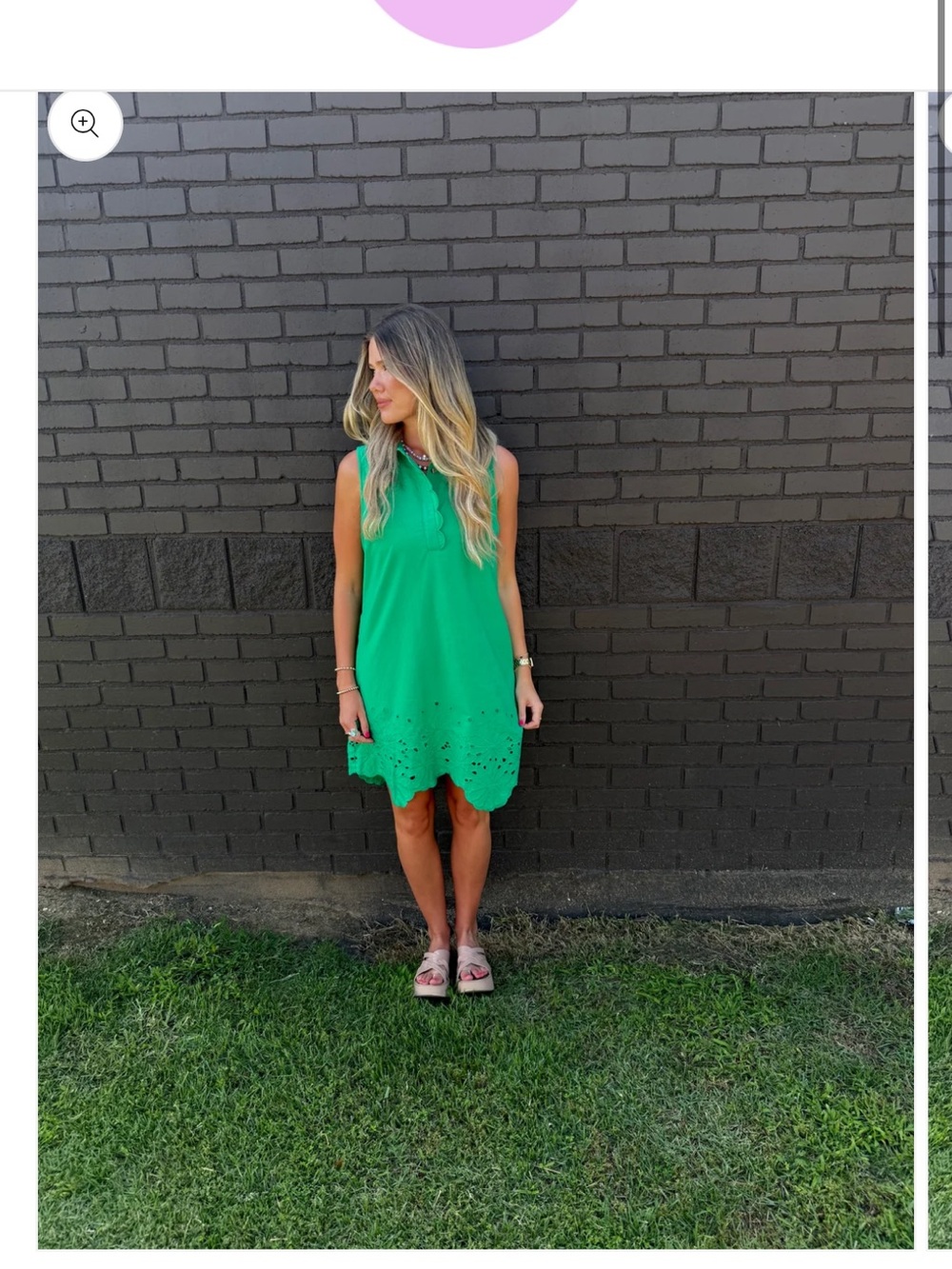 Green Sleeveless Eyelet Hem Shift Dress